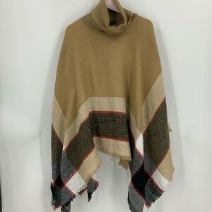 Ellie Kate classic plaid fringe turtleneck Poncho